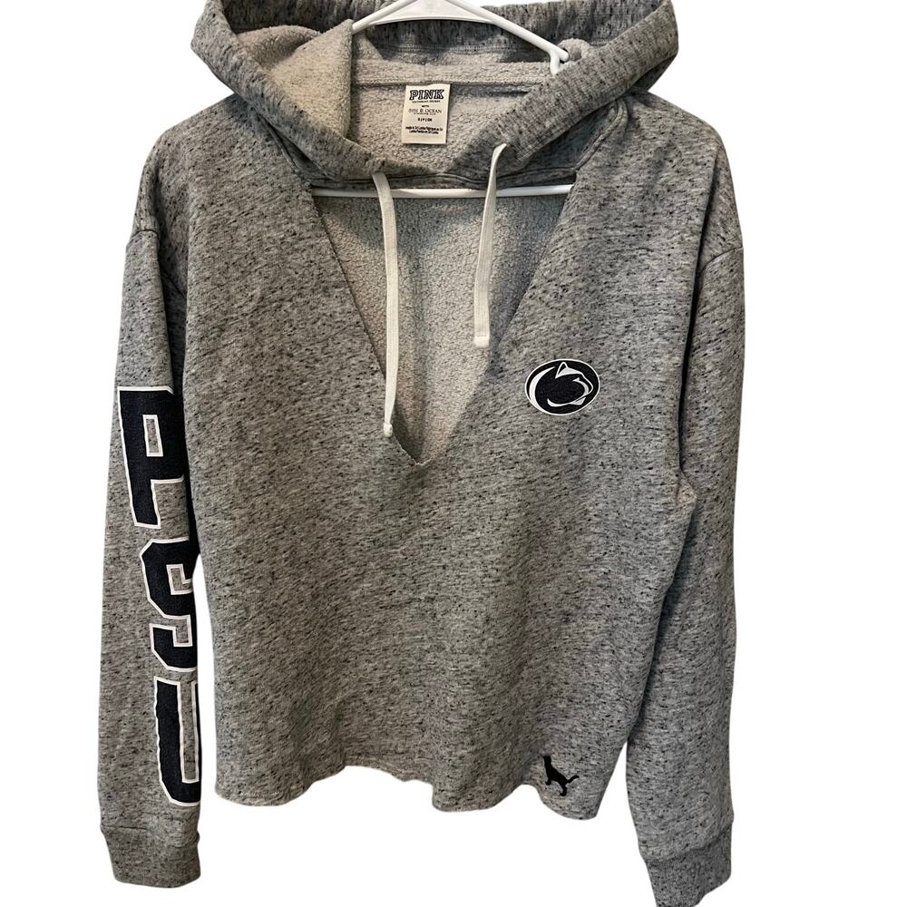 PINK Victoria's Secret Penn State Hoodie Gray Cutout Sweatshirt Size Small PSU